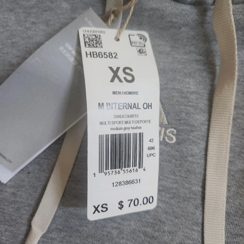 HP!❤️NWT ADIDAS Gray Pullover Logo Hoodie Men's Internal OH Fleece Lined XS - Picture 10 of 16